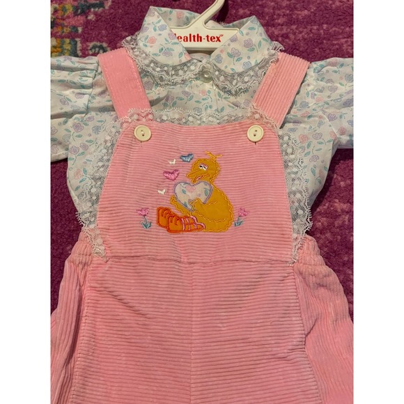 70s RARE Sesame Street Big Bird Pink Corduroy Overalls - Picture 2 of 4